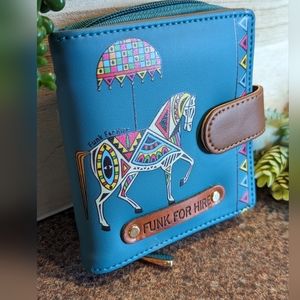 Funk For Hire Women Printed Petrol Blue Leatherette Wallet